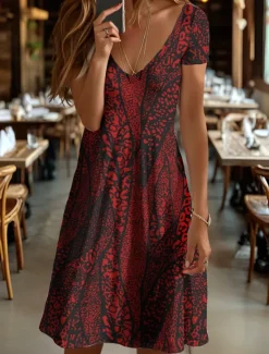 Clearance Women's Mini Dress Knit Dress Casual Dress T Shirt Dress Tee Dress Sundress Vacation Casual Regular Fit Graphic Geometric Abstract Short Sleeve V Neck Black And White Yellow Pink Red Summer Spring Women Vacation Dresses
