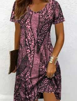 Clearance Women's Mini Dress Knit Dress Casual Dress T Shirt Dress Tee Dress Sundress Vacation Casual Regular Fit Graphic Geometric Abstract Short Sleeve V Neck Black And White Yellow Pink Red Summer Spring Women Vacation Dresses