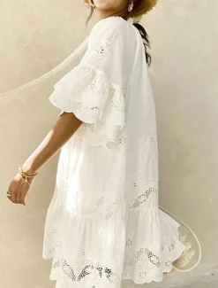 Sale Women's Mini Dress Lace Dress Casual Dress Summer Dress Boho Dress Stylish Casual Vacation Daily Date Regular Fit Plain Short Sleeve Crew Neck Summer Women White Dresses