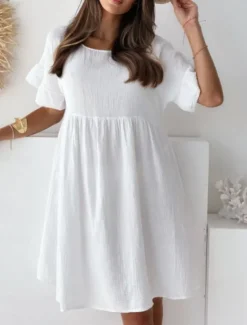Clearance Women's Mini Dress Linen-Inspired Dresses White Dress Casual Dress Tank Dress Basic Casual Vacation Daily Regular Fit Plain Half Sleeve Crew Neck Black White Beige Summer Women Dresses