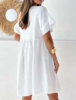 Clearance Women's Mini Dress Linen-Inspired Dresses White Dress Casual Dress Tank Dress Basic Casual Vacation Daily Regular Fit Plain Half Sleeve Crew Neck Black White Beige Summer Women Dresses