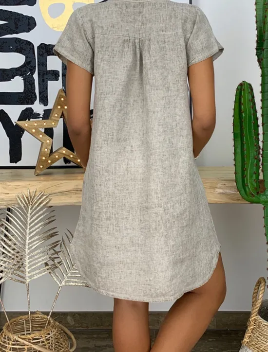 Clearance Women's Mini Dress Linen-Inspired Dresses White Dress Shirt Dress Casual Dress Basic Street Date Regular Fit Short Sleeve Split Neck White Yellow Pink Orange Summer Women Dresses|White Dresses