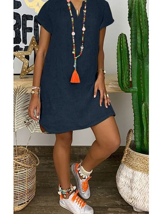 Clearance Women's Mini Dress Linen-Inspired Dresses White Dress Shirt Dress Casual Dress Basic Street Date Regular Fit Short Sleeve Split Neck White Yellow Pink Orange Summer Women Dresses|White Dresses