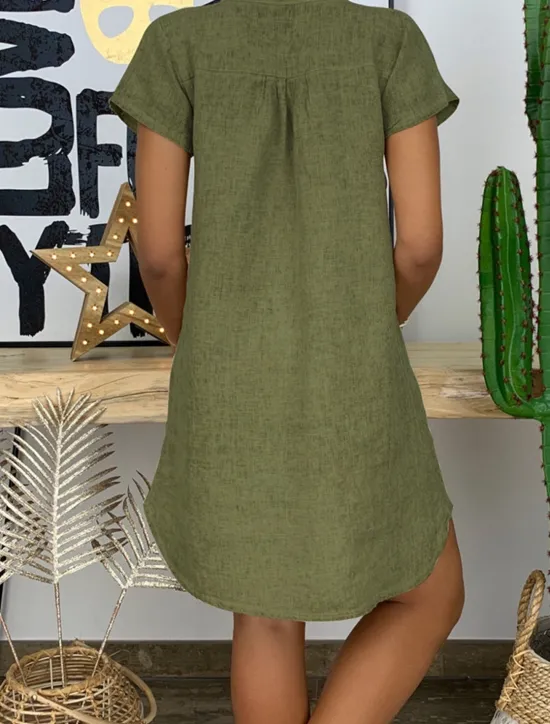 Clearance Women's Mini Dress Linen-Inspired Dresses White Dress Shirt Dress Casual Dress Basic Street Date Regular Fit Short Sleeve Split Neck White Yellow Pink Orange Summer Women Dresses|White Dresses
