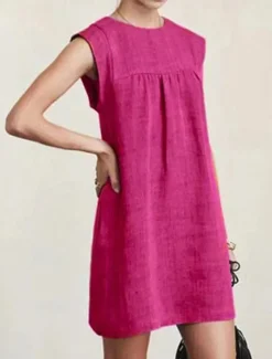 Online Women's Mini Dress Linen-Inspired Dresses Casual Dress Cotton Linen Dress Stylish Casual Vacation Daily Date Regular Fit Plain Sleeveless Crew Neck Yellow Red Gray Summer Spring Women Dresses