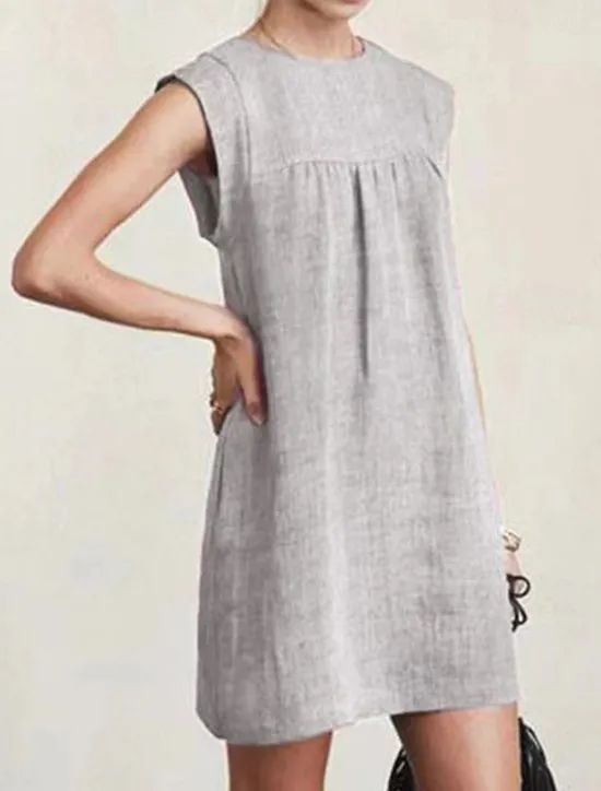 Online Women's Mini Dress Linen-Inspired Dresses Casual Dress Cotton Linen Dress Stylish Casual Vacation Daily Date Regular Fit Plain Sleeveless Crew Neck Yellow Red Gray Summer Spring Women Dresses