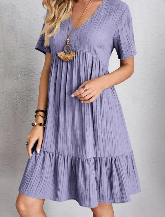New Women's Mini Dress Linen-Inspired Dresses Casual Dress Summer Dress Plain Dress Streetwear Basic Vacation Street Date Loose Fit Short Sleeve V Neck Black Red Purple Brown Summer Women Dresses