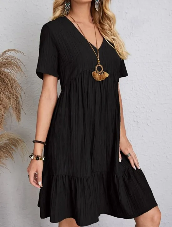 New Women's Mini Dress Linen-Inspired Dresses Casual Dress Summer Dress Plain Dress Streetwear Basic Vacation Street Date Loose Fit Short Sleeve V Neck Black Red Purple Brown Summer Women Dresses