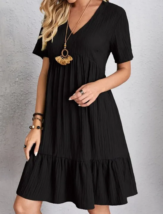 New Women's Mini Dress Linen-Inspired Dresses Casual Dress Summer Dress Plain Dress Streetwear Basic Vacation Street Date Loose Fit Short Sleeve V Neck Black Red Purple Brown Summer Women Dresses