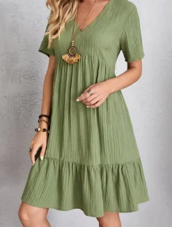 New Women's Mini Dress Linen-Inspired Dresses Casual Dress Summer Dress Plain Dress Streetwear Basic Vacation Street Date Loose Fit Short Sleeve V Neck Black Red Purple Brown Summer Women Dresses