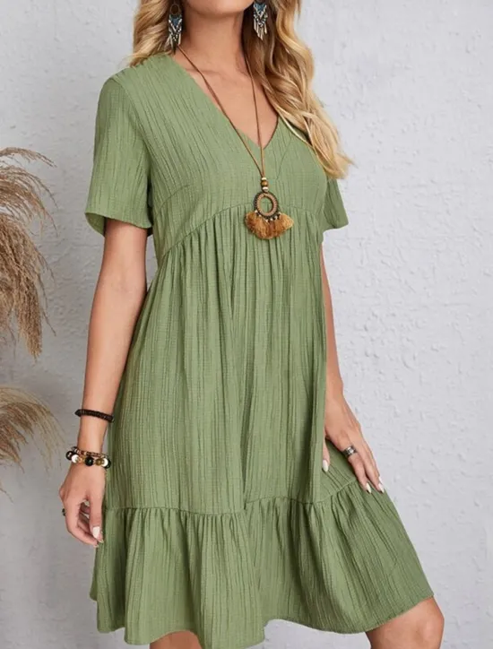 New Women's Mini Dress Linen-Inspired Dresses Casual Dress Summer Dress Plain Dress Streetwear Basic Vacation Street Date Loose Fit Short Sleeve V Neck Black Red Purple Brown Summer Women Dresses