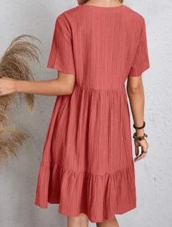 New Women's Mini Dress Linen-Inspired Dresses Casual Dress Summer Dress Plain Dress Streetwear Basic Vacation Street Date Loose Fit Short Sleeve V Neck Black Red Purple Brown Summer Women Dresses