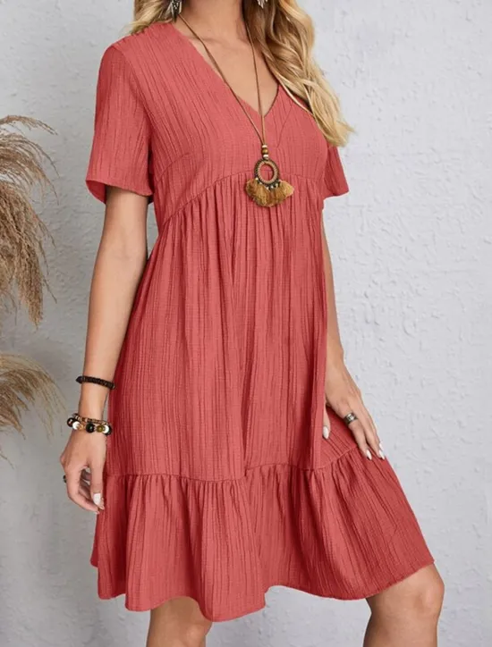 New Women's Mini Dress Linen-Inspired Dresses Casual Dress Summer Dress Plain Dress Streetwear Basic Vacation Street Date Loose Fit Short Sleeve V Neck Black Red Purple Brown Summer Women Dresses