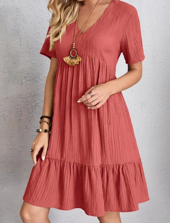 New Women's Mini Dress Linen-Inspired Dresses Casual Dress Summer Dress Plain Dress Streetwear Basic Vacation Street Date Loose Fit Short Sleeve V Neck Black Red Purple Brown Summer Women Dresses