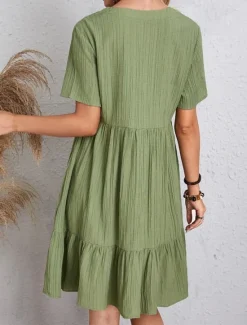 New Women's Mini Dress Linen-Inspired Dresses Casual Dress Summer Dress Plain Dress Streetwear Basic Vacation Street Date Loose Fit Short Sleeve V Neck Black Red Purple Brown Summer Women Dresses