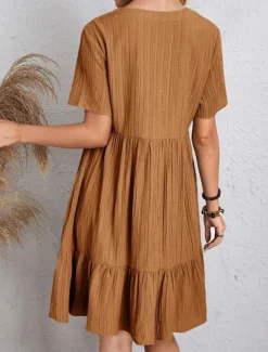 New Women's Mini Dress Linen-Inspired Dresses Casual Dress Summer Dress Plain Dress Streetwear Basic Vacation Street Date Loose Fit Short Sleeve V Neck Black Red Purple Brown Summer Women Dresses