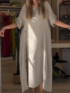 Best Women's Mini Dress Linen-Inspired Dresses Casual Dress Plain Dress Cotton Maxi Dress Casual Sports & Outdoor Street Regular Fit Plain Short Sleeve Crew Neck Green Apricot Gray Summer Spring Fall Women Dresses