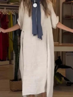Best Women's Mini Dress Linen-Inspired Dresses Casual Dress Plain Dress Cotton Maxi Dress Casual Sports & Outdoor Street Regular Fit Plain Short Sleeve Crew Neck Green Apricot Gray Summer Spring Fall Women Dresses