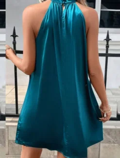 Discount Women's Mini Dress Party Dress Satin Dress Elegant Stylish Sexy Wedding Guest Cocktail Party Regular Fit Plain Sleeveless Halter Neck Blue Green Summer Women Sundresses