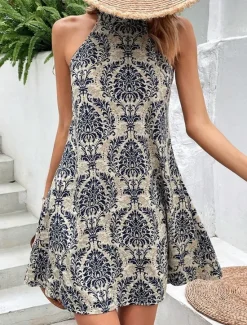 Hot Women's Mini Dress Petite Dress Casual Dress Summer Dress Boho Dress Elegant Hawaiian Stylish Vacation Daily Date Regular Fit Floral Sleeveless Halter Neck Summer Women Spring Dresses