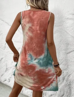Discount Women's Mini Dress Petite Dress T Shirt Dress Tee Dress Shift Dress Tank Dress Streetwear Stylish Boho Vacation Casual Beach Regular Fit Tie Dye Sleeveless U Neck Pink Blue Purple Green Women Sundresses