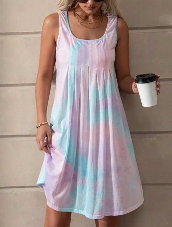Discount Women's Mini Dress Petite Dress T Shirt Dress Tee Dress Shift Dress Tank Dress Streetwear Stylish Boho Vacation Casual Beach Regular Fit Tie Dye Sleeveless U Neck Pink Blue Purple Green Women Sundresses