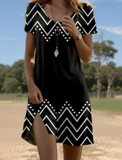 Discount Women's Mini Dress Petite Dress T Shirt Dress Tee Dress A Line Dress Summer Dress Stylish Casual Daily Regular Fit Graphic Geometric Short Sleeve Crew Neck Summer Spring Women T Shirt Dresses