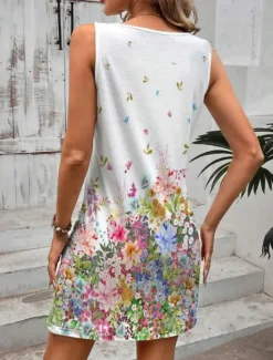 Outlet Women's Mini Dress Petite Dress Sundress Tank Dress Summer Dress Cute Casual Vacation Daily Holiday Loose Fit Floral Sleeveless Crew Neck Summer Women Sundresses