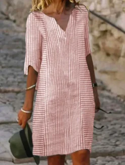New Women's Mini Dress Petite Dress T Shirt Dress Tee Dress Shift Dress Summer Dress Elegant Active Fashion Outdoor Vacation Work Regular Fit Stripe Gingham Half Sleeve V Neck Pink Blue Gray Women T Shirt Dresses