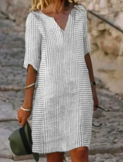 New Women's Mini Dress Petite Dress T Shirt Dress Tee Dress Shift Dress Summer Dress Elegant Active Fashion Outdoor Vacation Work Regular Fit Stripe Gingham Half Sleeve V Neck Pink Blue Gray Women T Shirt Dresses