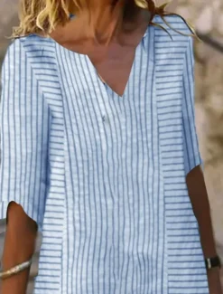New Women's Mini Dress Petite Dress T Shirt Dress Tee Dress Shift Dress Summer Dress Elegant Active Fashion Outdoor Vacation Work Regular Fit Stripe Gingham Half Sleeve V Neck Pink Blue Gray Women T Shirt Dresses