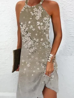 Online Women's Mini Dress Petite Dress Sundress Summer Dress Slip Dress Active Fashion Streetwear Outdoor Vacation Daily Regular Fit Ombre Floral Marble Sleeveless Halter Neck Navy Blue Blue Women Spring Dresses|Sundresses