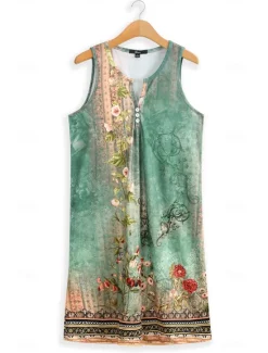 Sale Women's Mini Dress Petite Dress T Shirt Dress Tee Dress Sundress A Line Dress Active Fashion Streetwear Outdoor Vacation Street Loose Fit Floral Sleeveless V Neck Orange Green Dark Gray Women T Shirt Dresses