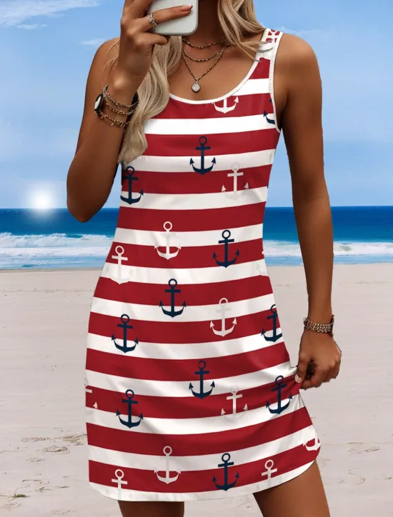 Best Women's Mini Dress Petite Dress Petite Dress Sundress A Line Dress Tank Dress Casual Vacation Daily Beach Loose Fit Heart Rose Flag Sleeveless Crew Neck White Red Royal Blue Blue Summer Women Sundresses