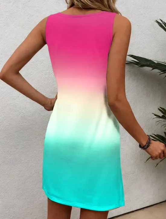 Online Women's Mini Dress Petite Dress Sundress Tank Dress Summer Dress Stylish Vacation Holiday Beach Loose Fit Ombre Color Gradient Sleeveless Crew Neck Summer Women Sundresses