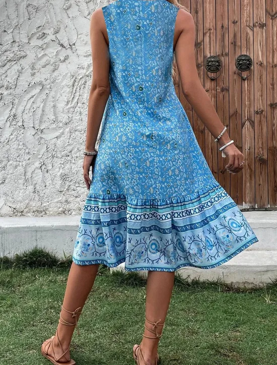 Hot Women's Mini Dress Petite Dress A Line Dress Tank Dress Slip Dress Boho Vacation Party Casual Loose Fit Floral Sleeveless V Neck Pink Navy Blue Blue Green Summer Women Vacation Dresses