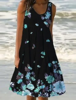 Best Women's Mini Dress Petite Dress Sundress Shift Dress Ruffle Dress Vacation Casual Outdoor Vacation Daily Regular Fit Floral Sleeveless U Neck Blue Purple Fuchsia Green Summer Spring Women Spring Dresses|Sundresses
