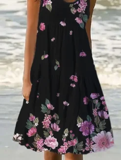 Best Women's Mini Dress Petite Dress Sundress Shift Dress Ruffle Dress Vacation Casual Outdoor Vacation Daily Regular Fit Floral Sleeveless U Neck Blue Purple Fuchsia Green Summer Spring Women Spring Dresses|Sundresses