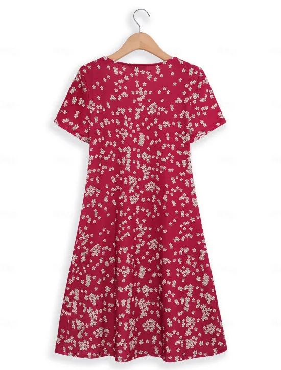 Clearance Women's Mini Dress Petite Dress T Shirt Dress Tee Dress A Line Dress Summer Dress Stylish Casual Vacation Daily Holiday Loose Fit Ditsy Floral Short Sleeve Crew Neck White Red Blue Green Women T Shirt Dresses