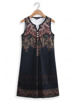 Outlet Women's Mini Dress Petite Dress T Shirt Dress Tee Dress Sundress Summer Dress Vintage Ethnic Tribal Vacation Street Casual Regular Fit Tribal Sleeveless Split Neck Pink Blue Purple Orange Women Spring Dresses|T Shirt Dresses
