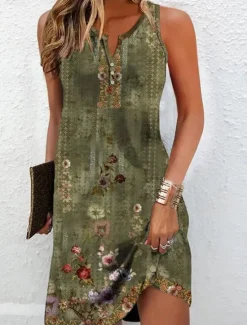 Clearance Women's Mini Dress Petite Dress T Shirt Dress Tee Dress Sundress Summer Dress Fashion Modern Boho Outdoor Vacation Casual Regular Fit Floral Sleeveless Split Neck Summer Spring Women Spring Dresses|T Shirt Dresses
