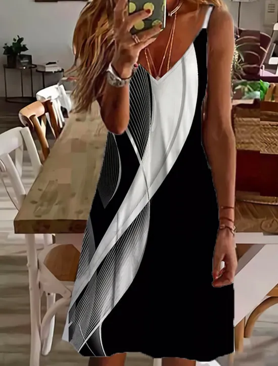 Discount Women's Mini Dress Petite Dress Casual Dress Mini Dress Petite Dress Sundress Summer Dress Stylish Sexy Casual Outdoor Vacation Daily Regular Fit Color Gradient Sleeveless V Neck Black And White Women Sundresses