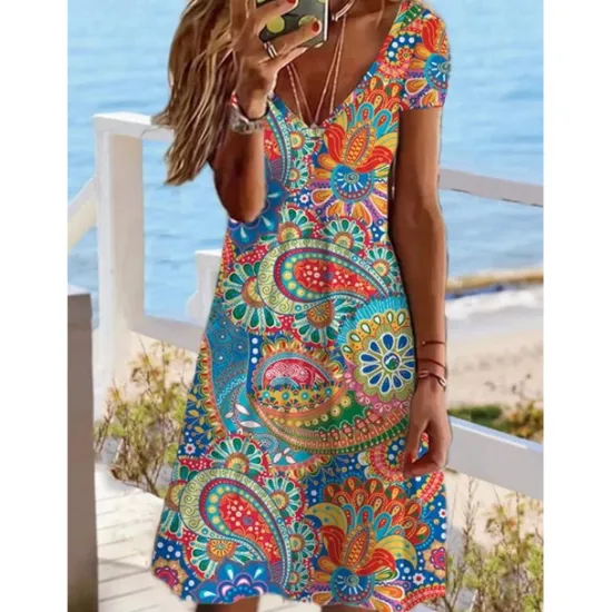 Outlet Women's Mini Dress Petite Dress Petite Dress T Shirt Dress Tee Dress Sundress Summer Dress Active Fashion Streetwear Outdoor Vacation Birthday Regular Fit Floral Short Sleeve V Neck Black Women Spring Dresses|T Shirt Dresses