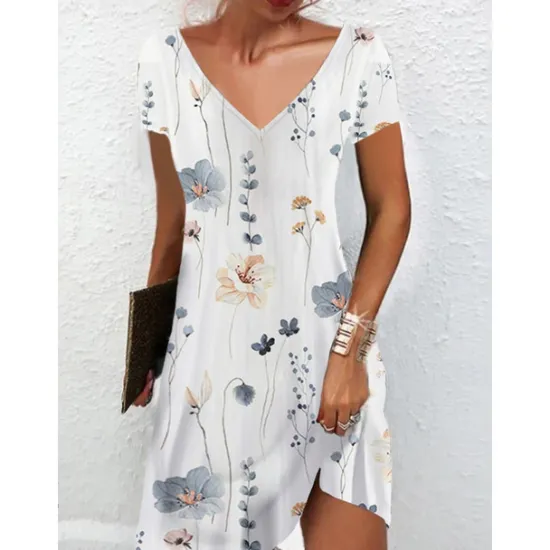 Outlet Women's Mini Dress Petite Dress Petite Dress T Shirt Dress Tee Dress Sundress Summer Dress Active Fashion Streetwear Outdoor Vacation Birthday Regular Fit Floral Short Sleeve V Neck Black Women Spring Dresses|T Shirt Dresses