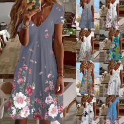 Outlet Women's Mini Dress Petite Dress Petite Dress T Shirt Dress Tee Dress Sundress Summer Dress Active Fashion Streetwear Outdoor Vacation Birthday Regular Fit Floral Short Sleeve V Neck Black Women Spring Dresses|T Shirt Dresses