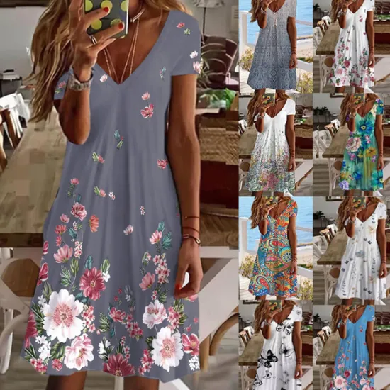Outlet Women's Mini Dress Petite Dress Petite Dress T Shirt Dress Tee Dress Sundress Summer Dress Active Fashion Streetwear Outdoor Vacation Birthday Regular Fit Floral Short Sleeve V Neck Black Women Spring Dresses|T Shirt Dresses