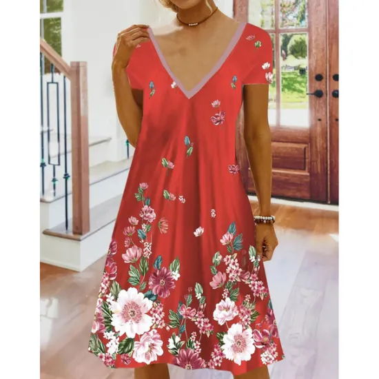 Outlet Women's Mini Dress Petite Dress Petite Dress T Shirt Dress Tee Dress Sundress Summer Dress Active Fashion Streetwear Outdoor Vacation Birthday Regular Fit Floral Short Sleeve V Neck Black Women Spring Dresses|T Shirt Dresses