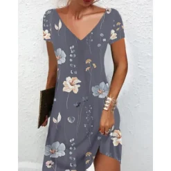 Outlet Women's Mini Dress Petite Dress Petite Dress T Shirt Dress Tee Dress Sundress Summer Dress Active Fashion Streetwear Outdoor Vacation Birthday Regular Fit Floral Short Sleeve V Neck Black Women Spring Dresses|T Shirt Dresses