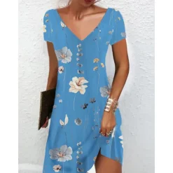 Outlet Women's Mini Dress Petite Dress Petite Dress T Shirt Dress Tee Dress Sundress Summer Dress Active Fashion Streetwear Outdoor Vacation Birthday Regular Fit Floral Short Sleeve V Neck Black Women Spring Dresses|T Shirt Dresses