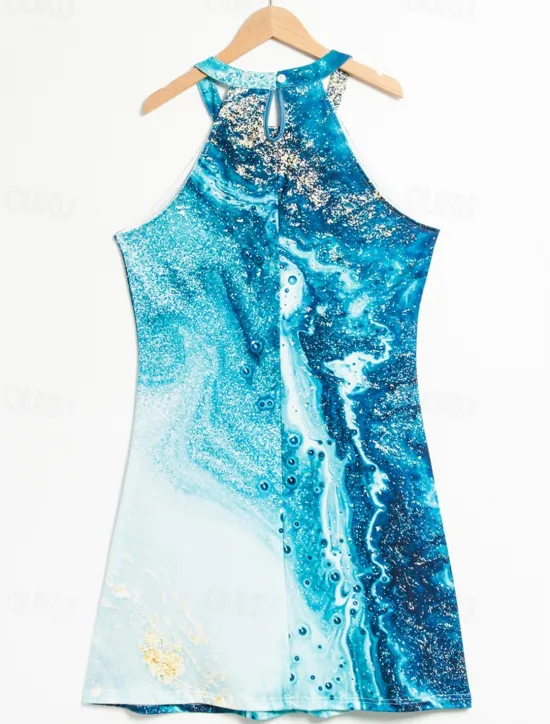 New Women's Mini Dress Petite Dress Petite Dress Sundress Summer Dress Halter Neck Dress Active Fashion Streetwear Outdoor Vacation Daily Regular Fit Ombre Color Block Marble Sleeveless Halter Women Sundresses